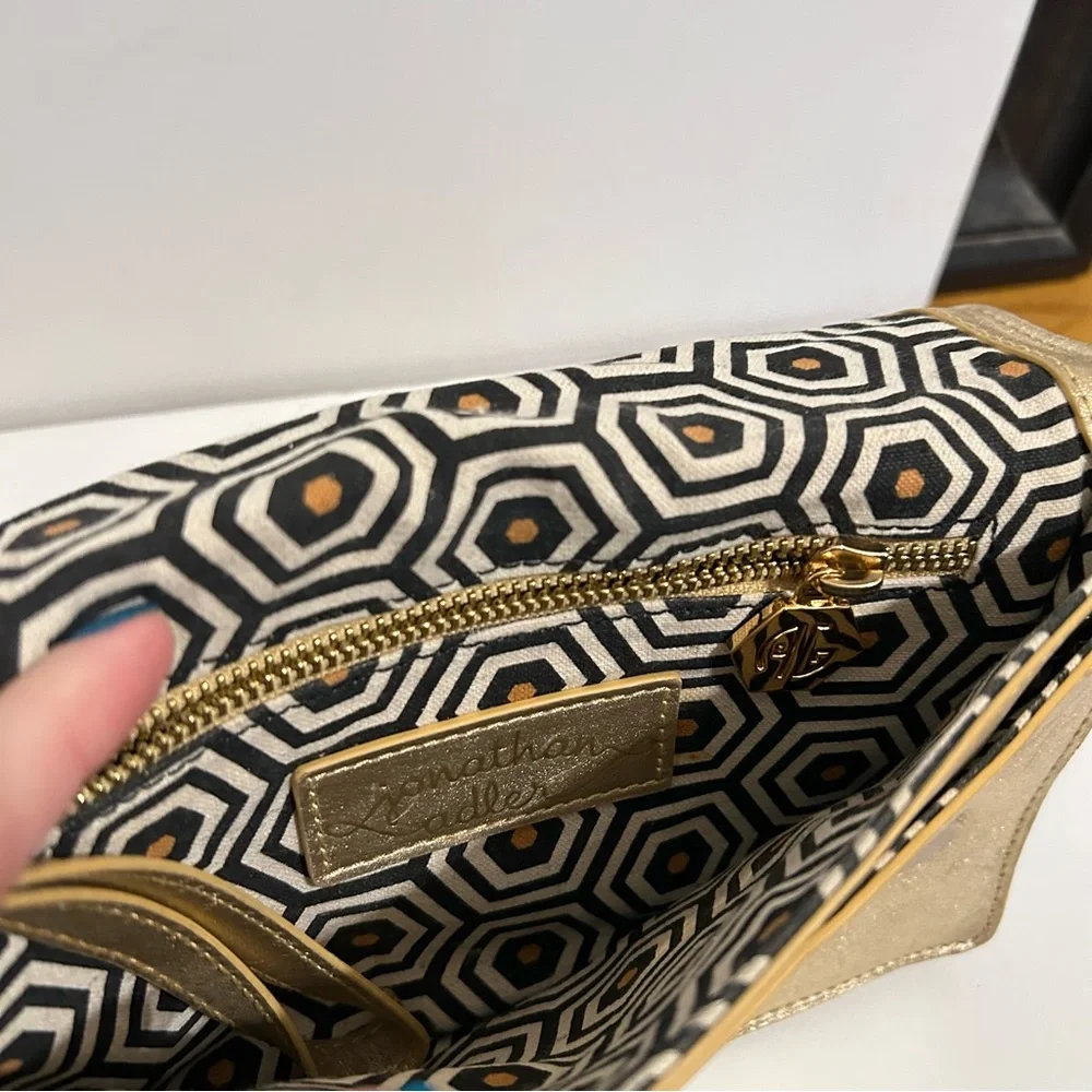 Jonathan Adler Gold Leather Clutch Wristlet with Metal Birds - Picture 12 of 14